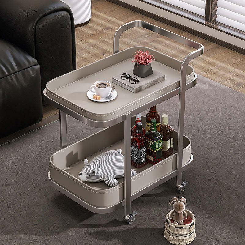 Luxury Rectangular Leather Steel Coffee Table — Gray