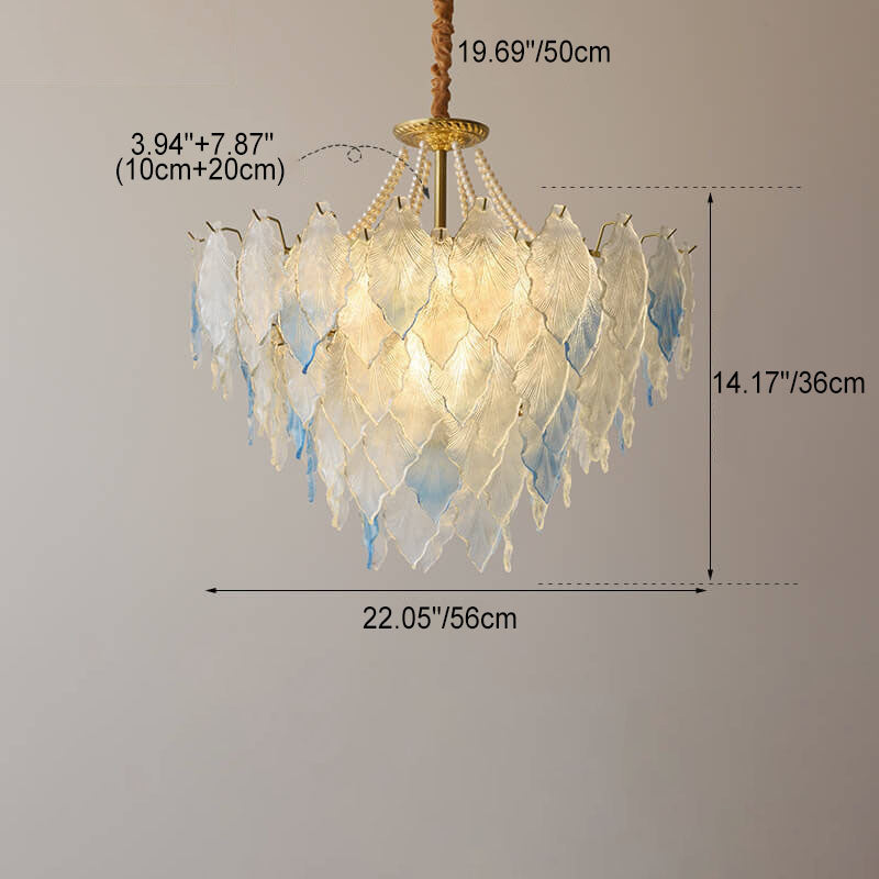 French Tree Leaf Pearl Iron Copper Glass Chandelier