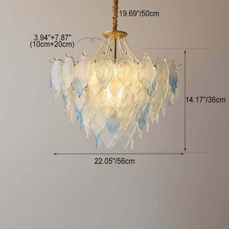 French Tree Leaf Pearl Iron Copper Glass Chandelier