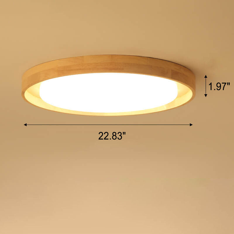Japanese Wood Round LED Flush Mount Light