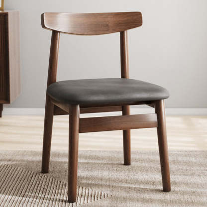 Retro Double-Layer Nappa Leather Open-Back Dining Chair — Log Color Wood Frame + Gray Nappa Leather Seat