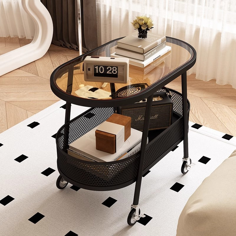 Modern Elliptical Glass Iron 2-Tier End Table — A / Black