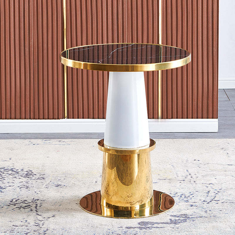 Luxury tile round black metal glass wood coffee tables, Lighom
