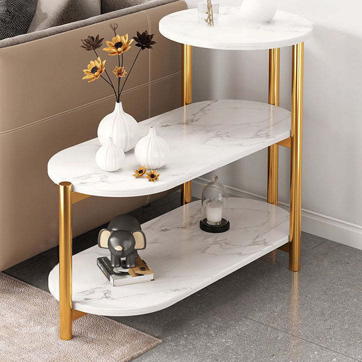 Lighom minimalist end oval iron end & side tables — 25.59" L x 11.81" W x 24.41" H / White
