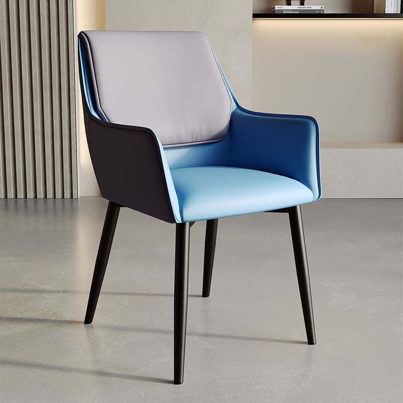 Modern Microfiber Leather Tapered Dining Chair — Gray + Blue