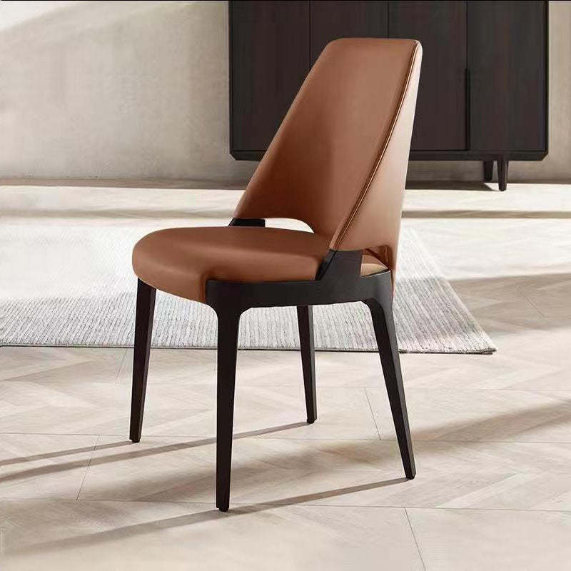 Microfiber Leather Upholstered Dining Chair — Brown
