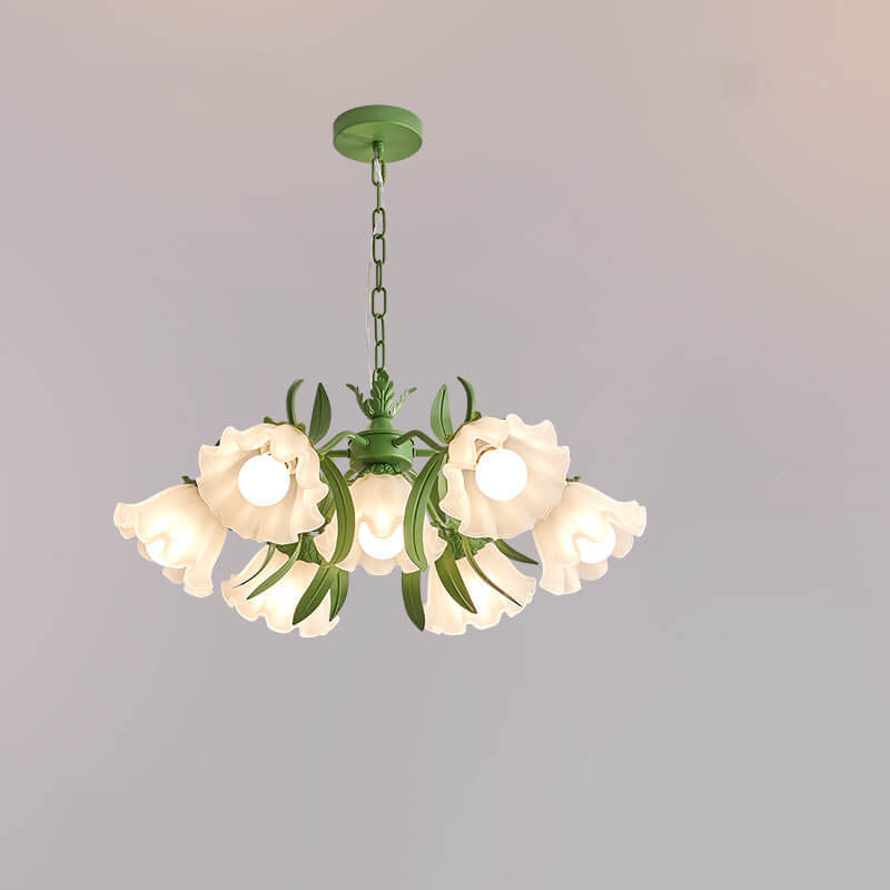 Contemporary Bell Orchid Iron Glass Chandelier