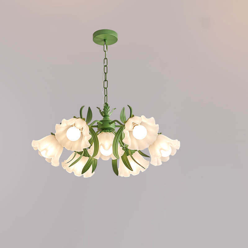 Contemporary Bell Orchid Iron Glass Chandelier
