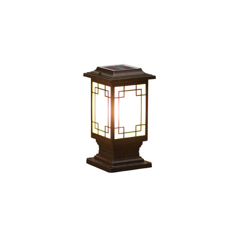 Solar Chinese Window Square Post Garden Light