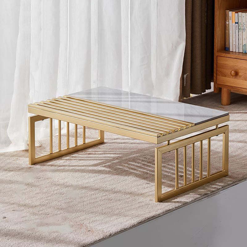 Japanese Sintered Stone Metal Coffee Table — Gray Sintered Stone + Black Frame