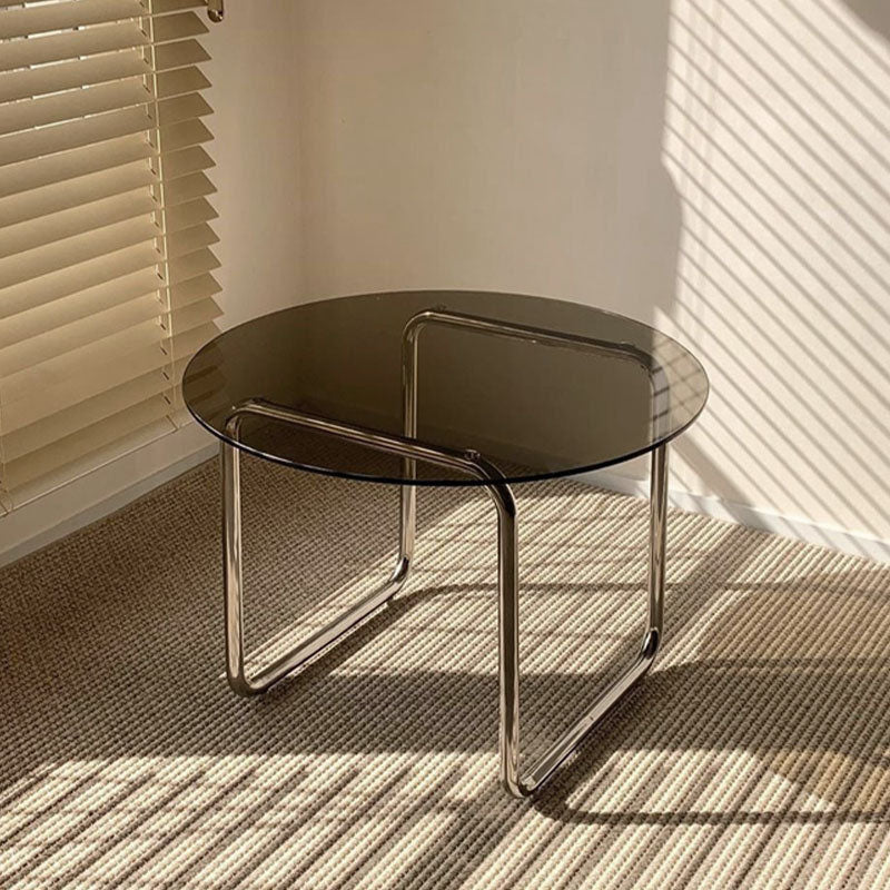 Minimalist Round Glass Steel Coffee Table
