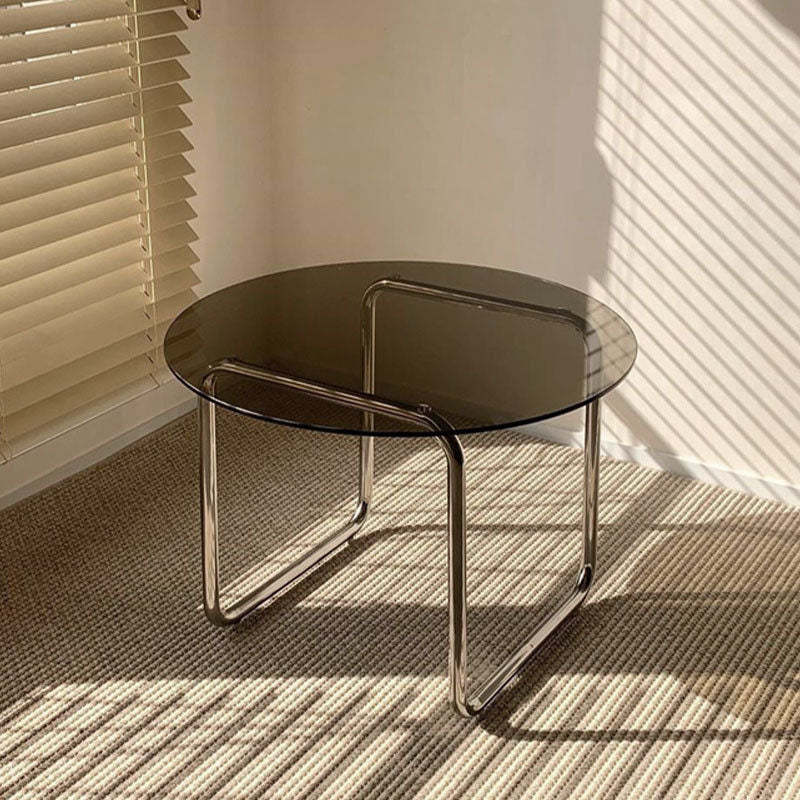 Minimalist Round Glass Steel Coffee Table