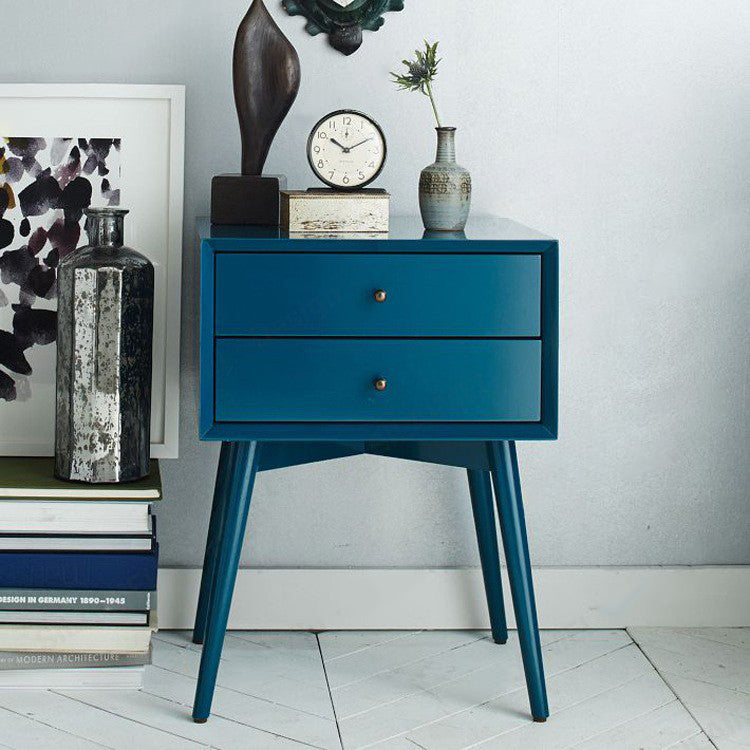 Nordic Wood 2-Drawer Side Table — Blue