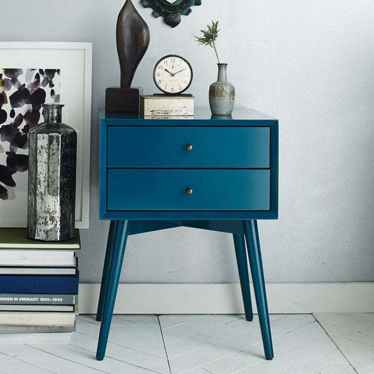 Nordic Wood 2-Drawer Side Table — Blue