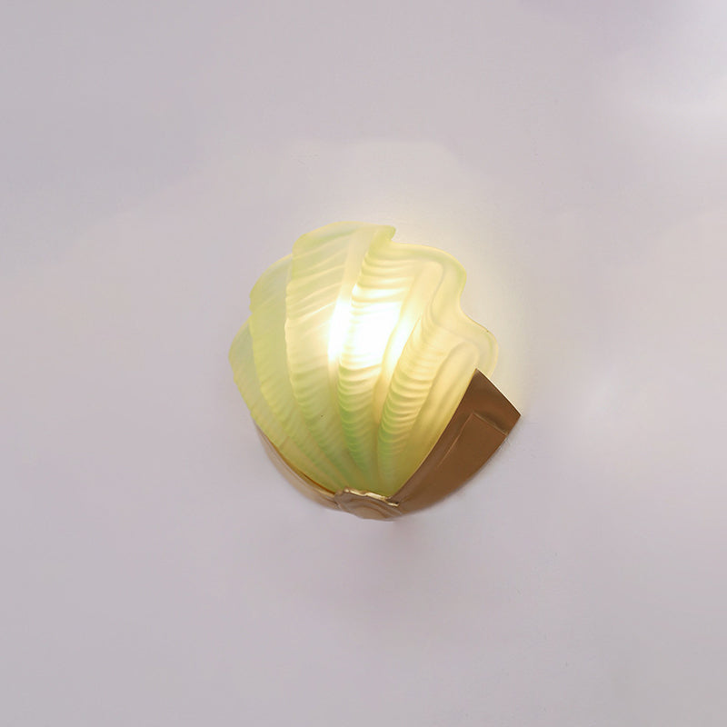 Art Deco Shell Brass Glass Wall Sconce