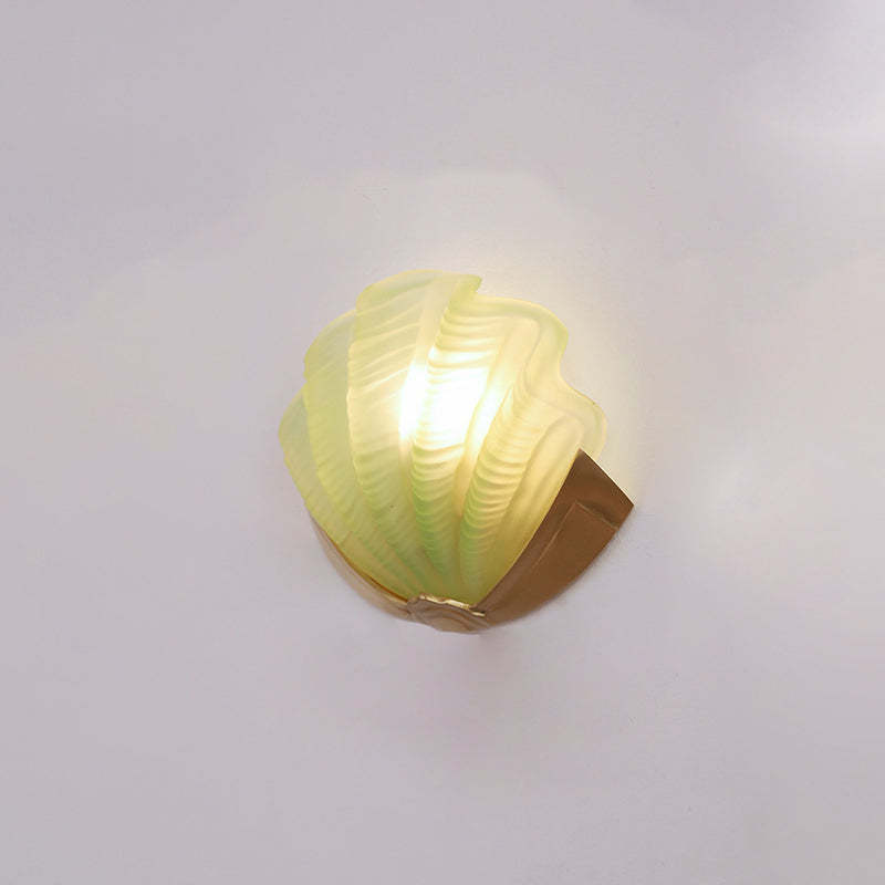 Art Deco Shell Brass Glass Wall Sconce