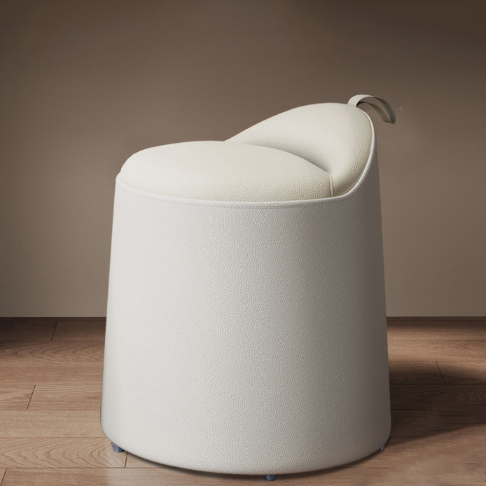 Modern Leather Wood Cylinder Vanity Stool — No Swivel / Gray
