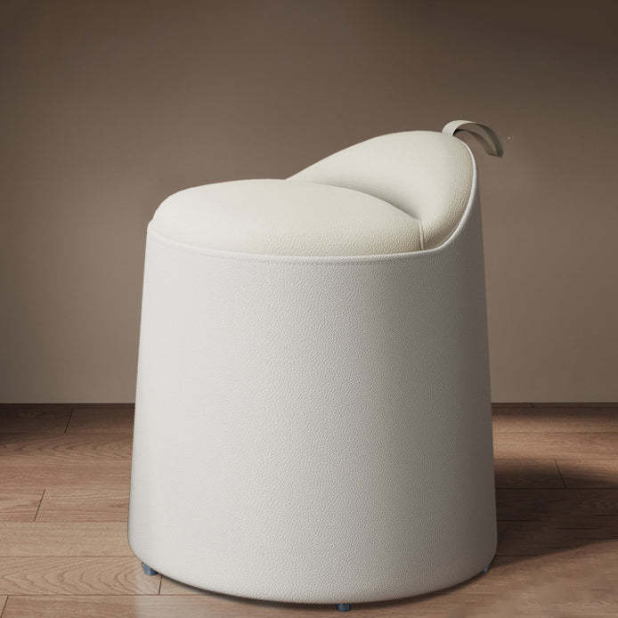Modern Leather Wood Cylinder Vanity Stool — No Swivel / Gray