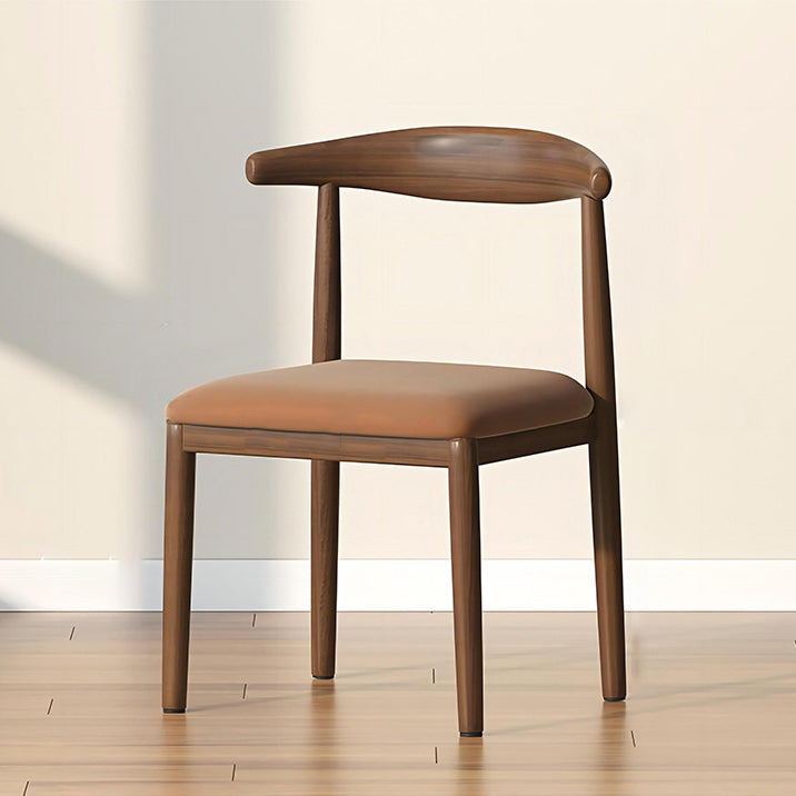 Modern Leather Fabric Steel Dining Chair — Sponge / Wood Color & Black
