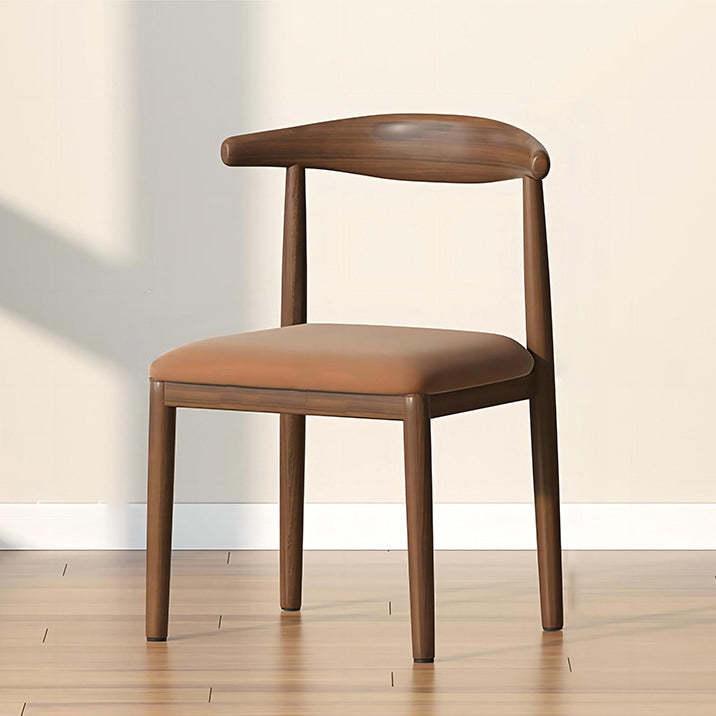 Modern Leather Fabric Steel Dining Chair — Sponge / Wood Color & Black