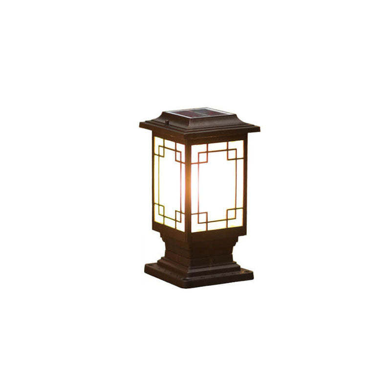 Solar Chinese Window Square Post Garden Light