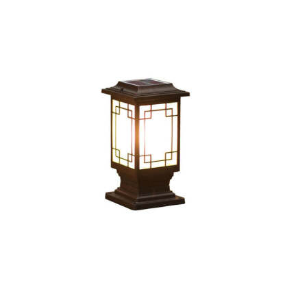 Solar Chinese Window Square Post Garden Light