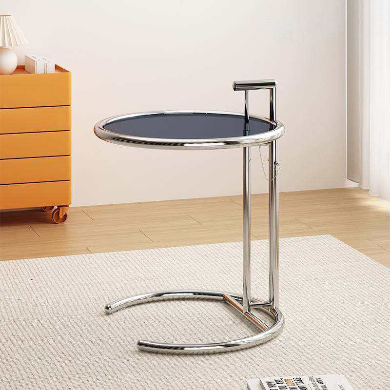 Minimalist Stainless Steel Glass Extendable Round Side Table — Gray