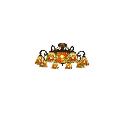 Tiffany Retro Baroque Stained Glass Ceiling Light