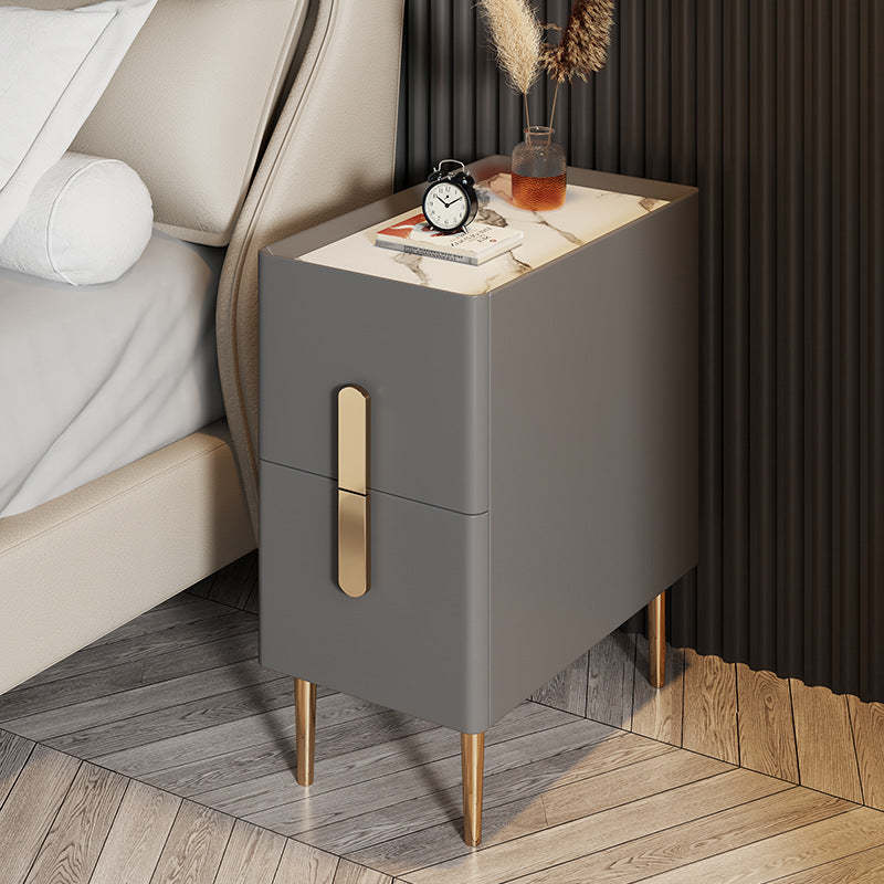 Scandinavian Rock Plate Nightstand 2-Drawer — Dark Gray