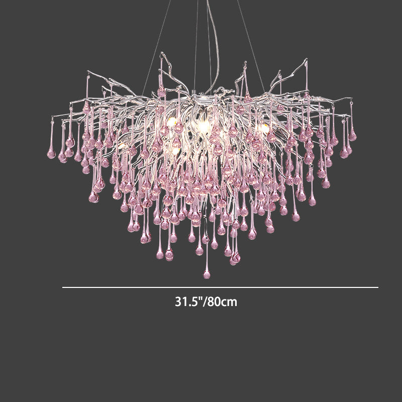 Modern Crystal Glass Aluminum Branch Water Drop Chandelier