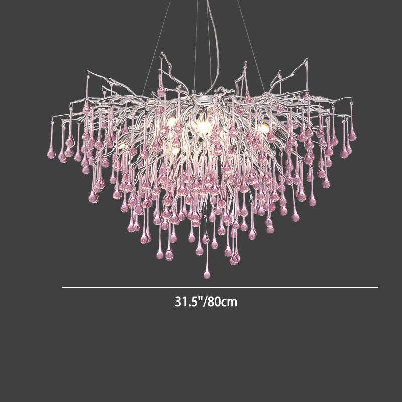 Modern Crystal Glass Aluminum Branch Water Drop Chandelier