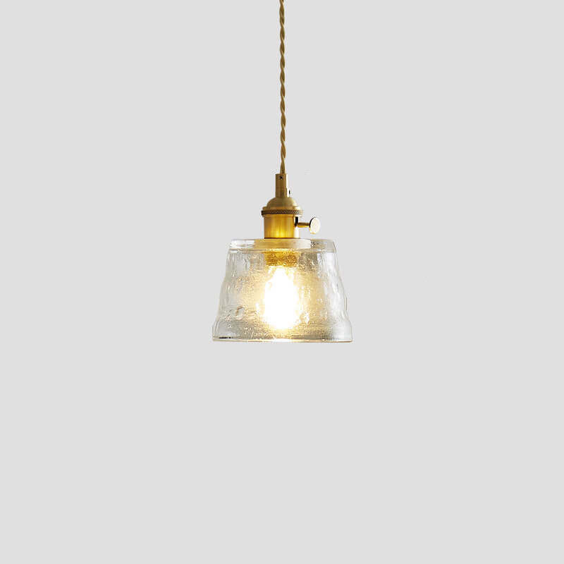 Vintage Glass Brass Drum Pendant Light