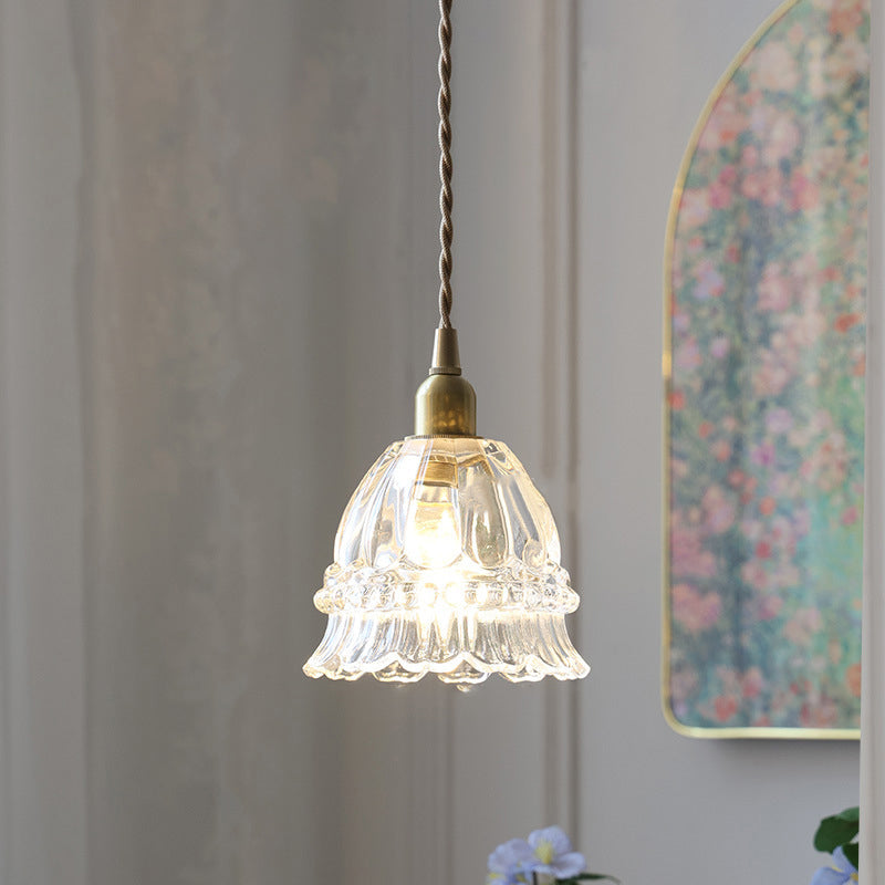 French Pastoral Walnut Jellyfish Glass Pendant Light