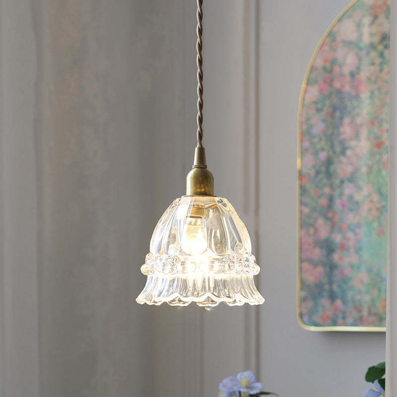 French Pastoral Walnut Jellyfish Glass Pendant Light