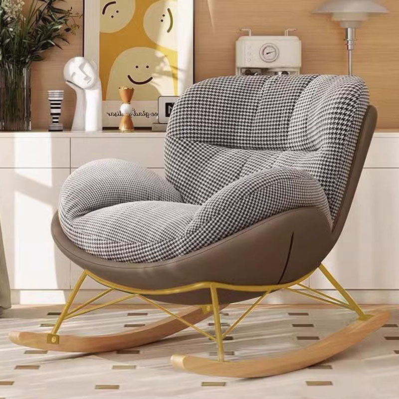 Nordic Houndstooth Velvet Rocking Chair — Brown Base + Houndstooth Velvet Cushion