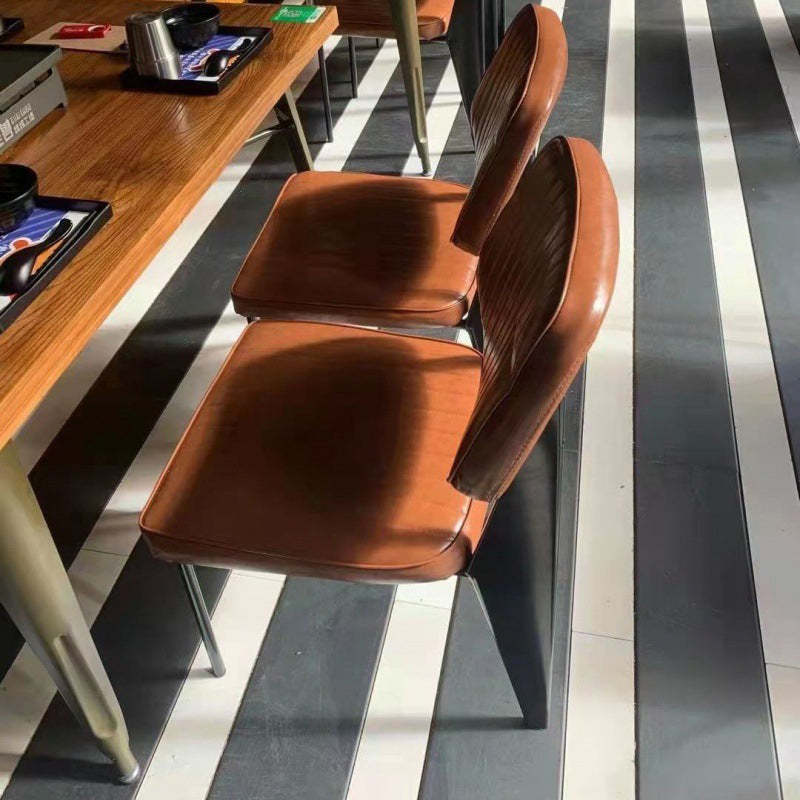 Industrial Leather Metal Wood Dining Chair