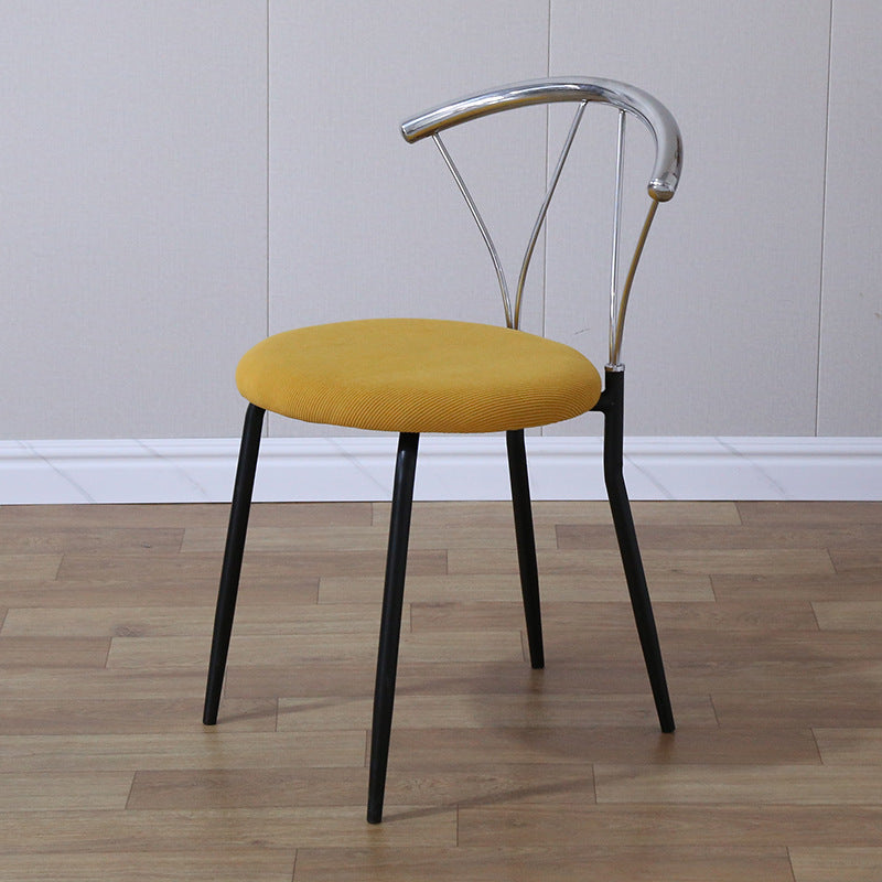 Nordic Curved-Back Iron Fabric Dining Chair — Green