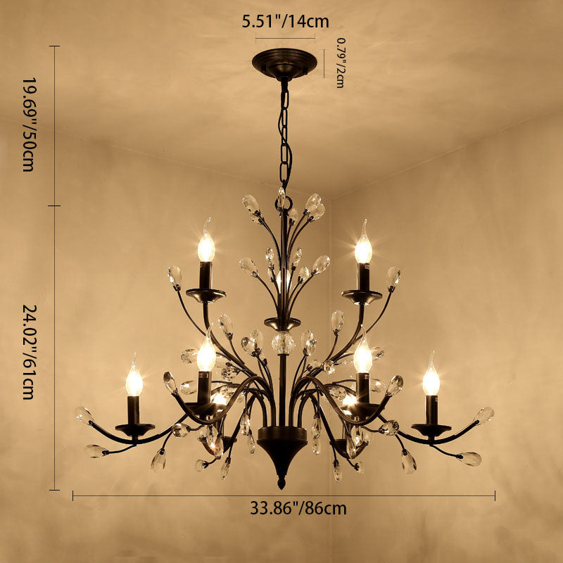 Vintage Rustic Black Iron Candelabra Chandelier