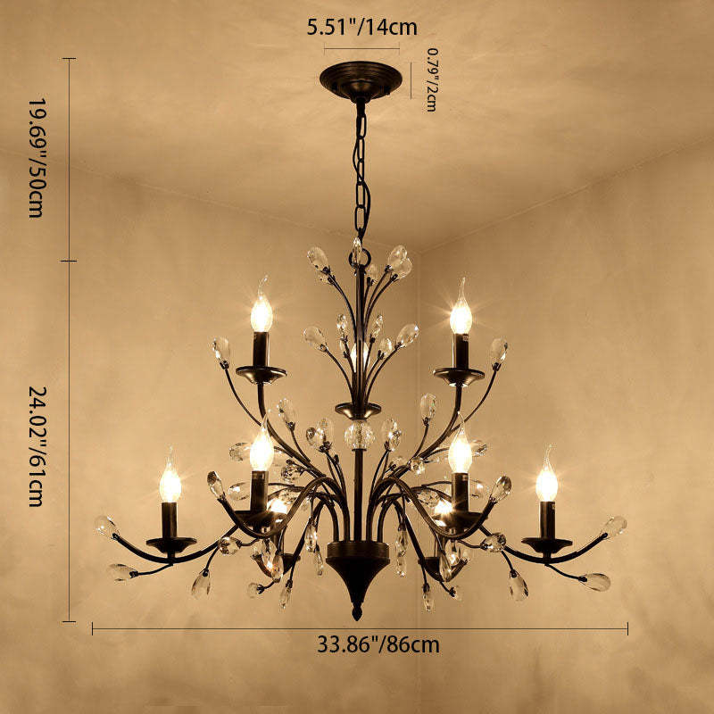 Vintage Rustic Black Iron Candelabra Chandelier