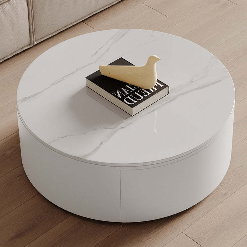 Minimalist Wood Metal Glass Coffee Table Set — Side Table / White Slab
