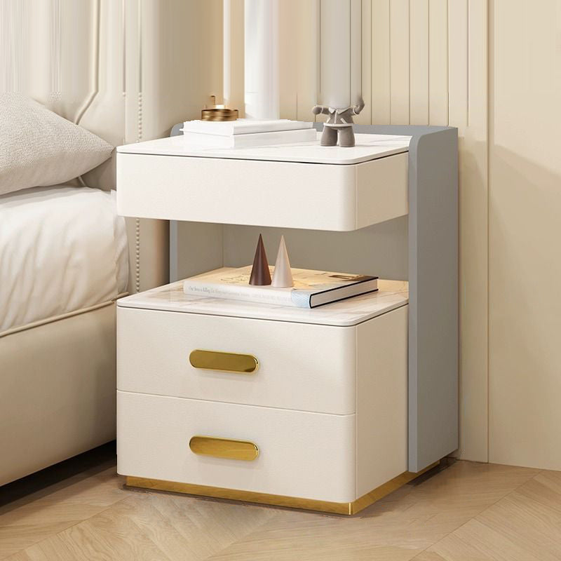 Contemporary Rock Nightstand 2-Drawer — White + Gray