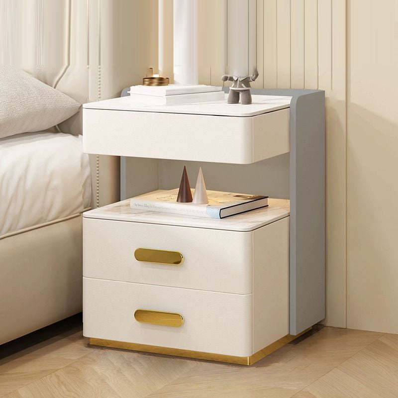 Contemporary Rock Nightstand 2-Drawer — White + Gray