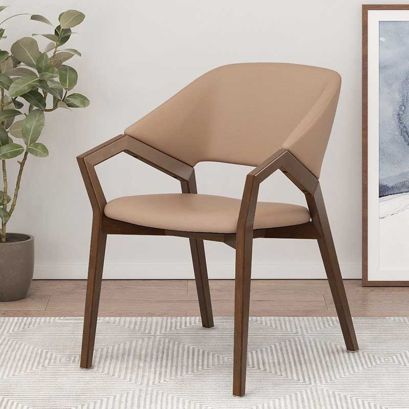 Contemporary Leather Wood Dining Chair — Gray