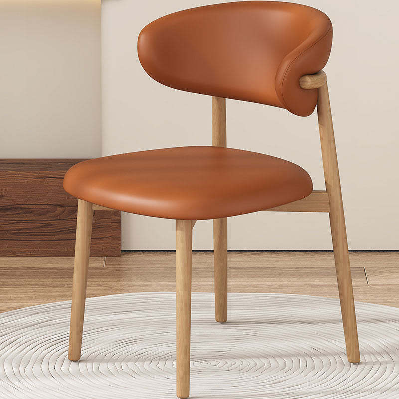 Minimalist Curved Iron Leather Armless Chair — Light Gray
