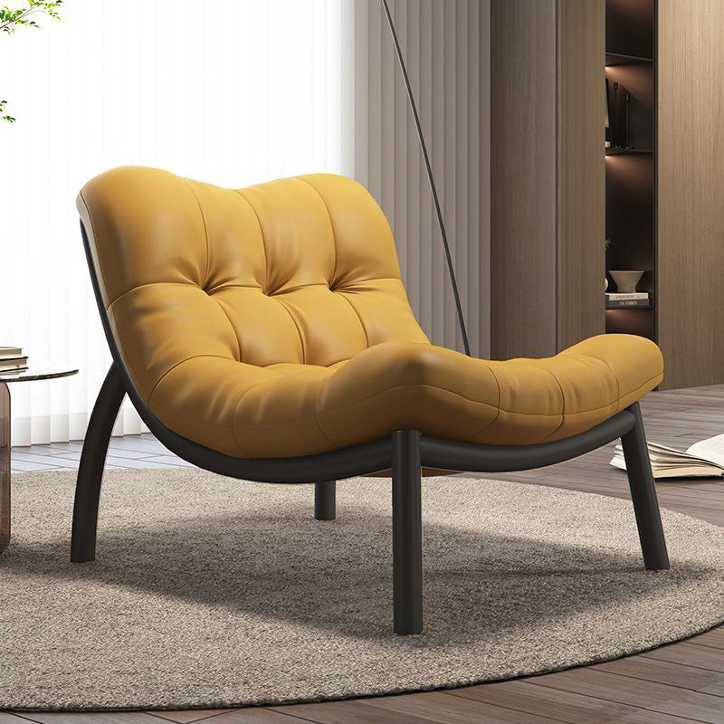 Scandinavian Upholstered Leather Steel Sofa — Wood Color / Yellow