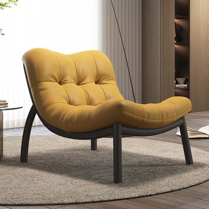 Scandinavian Upholstered Leather Steel Sofa — Wood Color / Yellow
