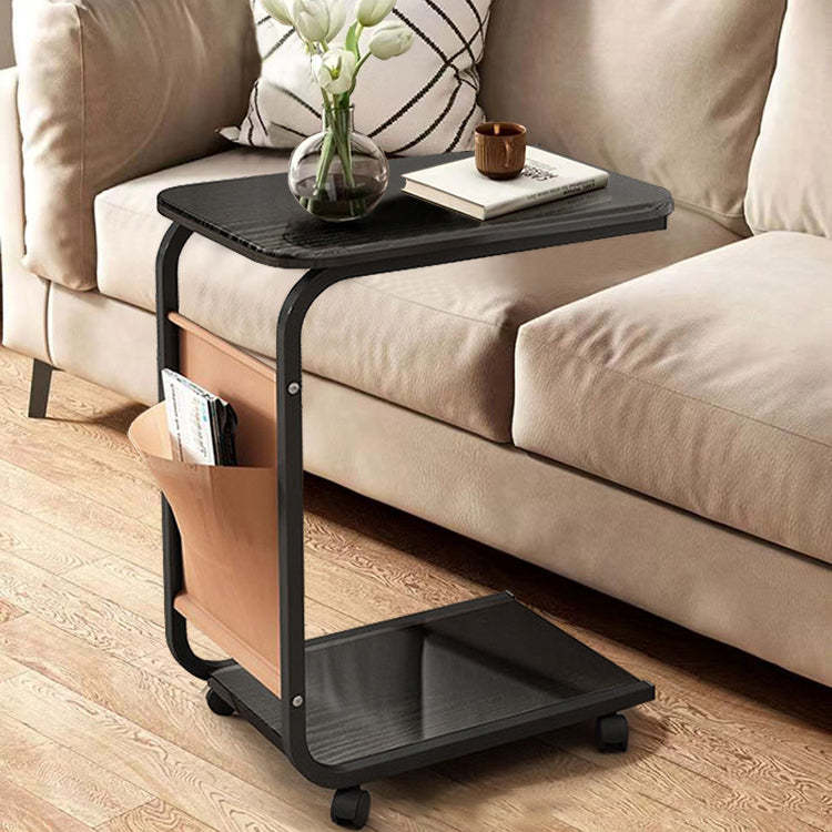 Minimalist Steel Side Table on Wheels — White