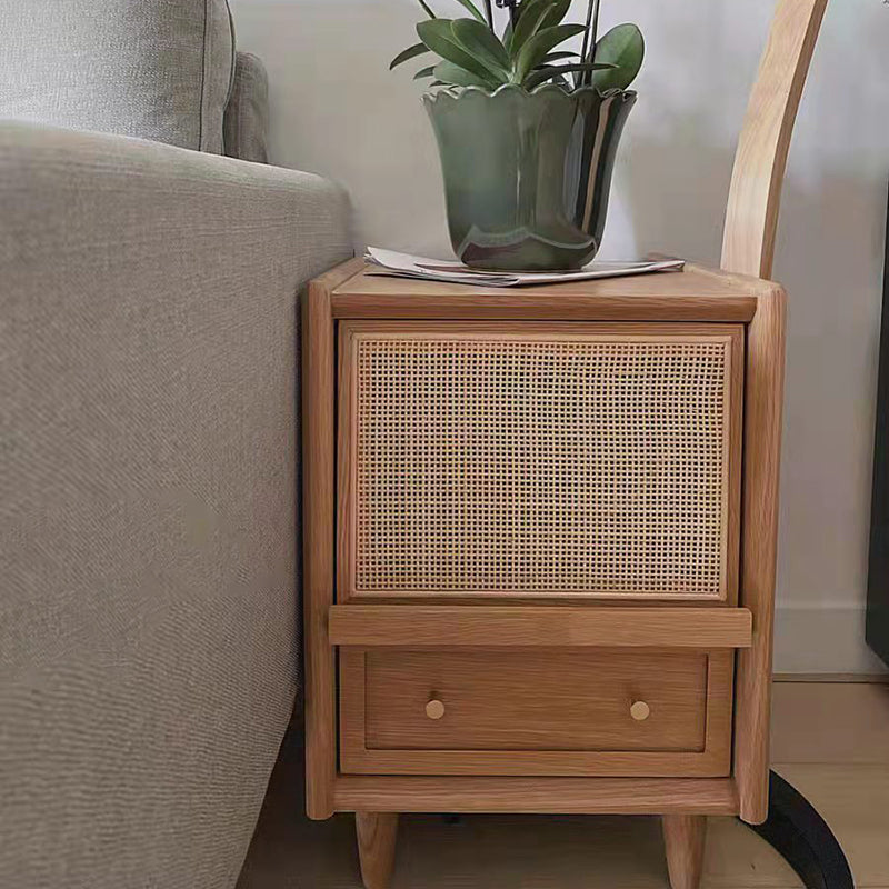 Retro Solid Wood 2-Drawer Nightstand — Oak Wood