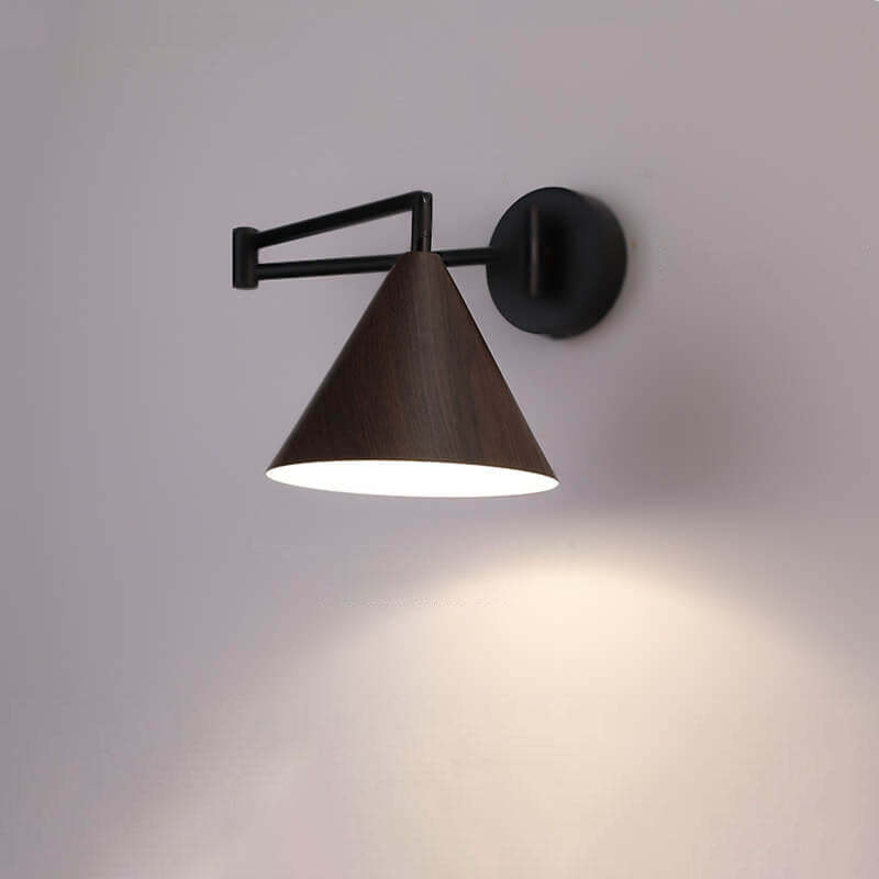 Nordic Cone Swing Arm Wood Grain Iron Wall Sconce