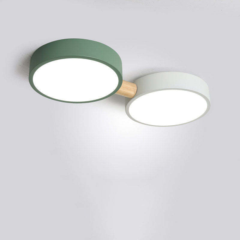 Scandinavian Macaron Iron Geometric Wood LED Flush Light